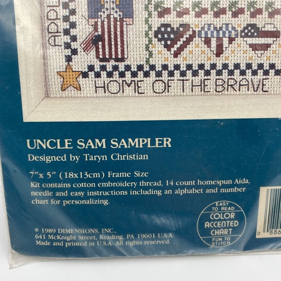 VTG 1989 SEALED Sunset Cross Stitch Uncle Sam Sampler‎ 7x5" USA #16531 - Picture 3 of 4